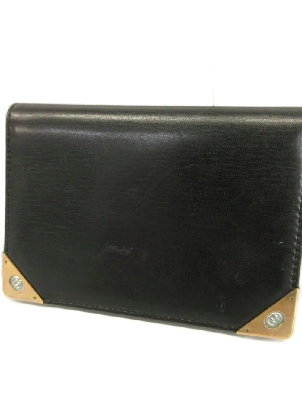 Gucci Vintage Card Case Business Bifold Leather Interlocking G Gold Black